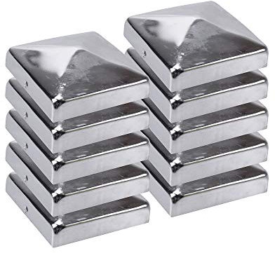 h2i Pfostenkappe | Edelstahl | 111 x 111 mm | 10 Stück | Eckige Abdeckkappe für Garten Holzpfosten Pfostenträger & Zaunpfosten in Pyramidenform | Wetterschutz für Holz-Balken & Pfosten