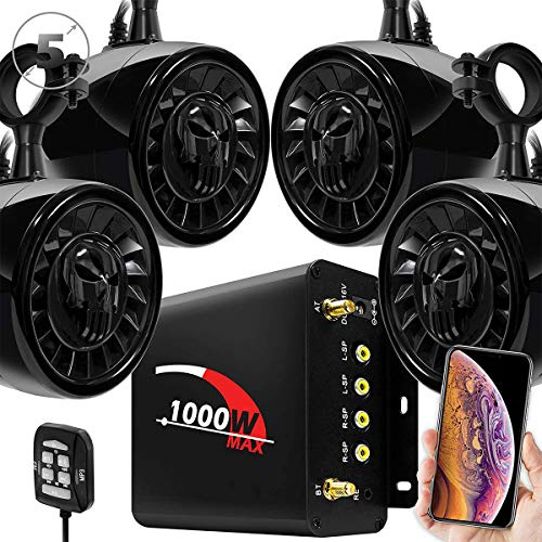 Aileap 4 Canale Moto Amplificatore 5 Gamma Completa Impermeabile Bluetooth Sistema di Altoparlanti Stereo Audio Amp con AUX USB SD radio FM per 1.5 a 2 ATV UTV Can-Am Polaris Jeep