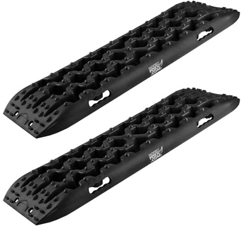 ROCKFOXX Anfahrhilfe Schlamm Schnee Sand Berge Boards Sandbleche Offroad 10 Tonnen Paar schwarz Recovery Board für Wohnmobil Geländewagen PKW SUV Pick UP Quad Traktionsmatte Gripmatte
