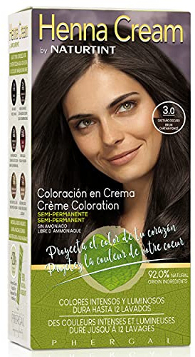 Naturtint | Henna Creme | Semi-Permanente Färbecreme ohne Ammoniak | +90% natürliche Inhaltsstoffe | Bis zu 12 Wäschen | 3.0 Dunkelbraun | 110 ml