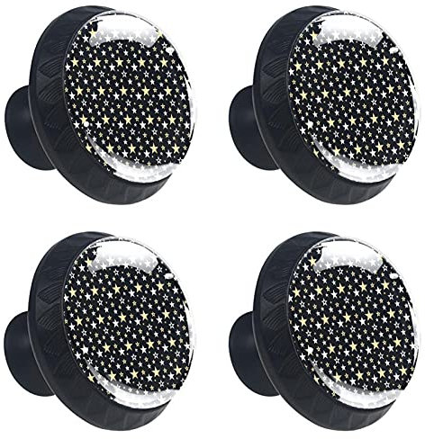 Runder Möbelknopf Weißgold Sterne Möbelknopf Kristall Schubladengriffe schwarz Möbelgriffe dekorative Knöpfe Modern Schrankgriffe 4 Stück 3.5×2.8CM