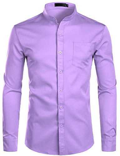 PARKLEES Men's Grandad Collar Smart Casual Slim Fit Dress Shirt | Adult, Button Up, Long Sleeve, with Pocket