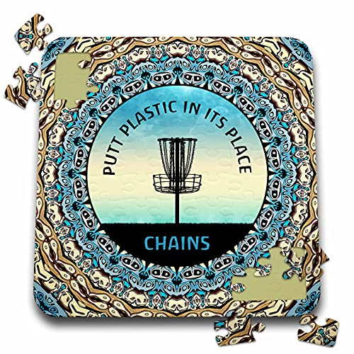 3dRose - Blue Skies and Text to putt Plastic in its Place, The disc Golf Basket. - Puzzle - (pzl-350049-2)