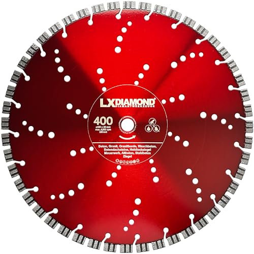LXDIAMOND Diamant-Trennscheibe 400mm x 20,0mm Diamantscheibe für Stein Beton Granit Granitborde Mauerwerk Hartgestein 400 mm passend für Schneidetische, Tischsägen, Trennjäger - in Premium Qualität