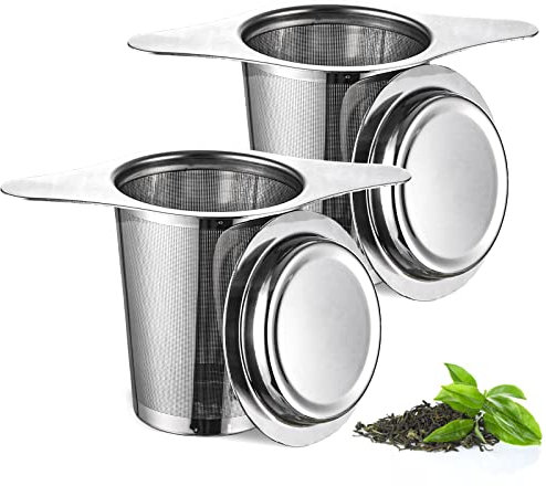 UNIDEAL 2 Piezas Filtros de Té con Tapa de acero inoxidable - Infusor para taza de Café - Colador de infusiones para Ollas