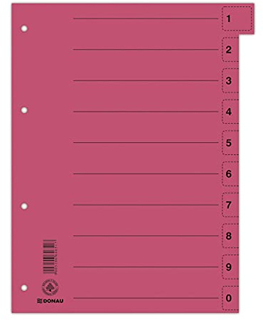 DONAU 8611001-04 Trennblätter 50er Pack/Farbe: Rot/Karton-Register überbreit Aus Recycling-Karton/für DIN A4 4-Fach Lochung Trennlaschen Trennblätter Ordner Register/Blauer Engel/Made in EU