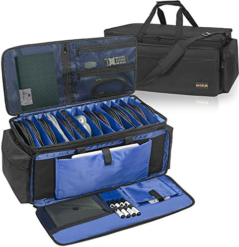 AKOZLIN DJ Cable File Bag with Detachable Dividers and Bottom Cable Bags for Musicians Travel Gig Bag for 15.6 Laptop,Professional DJ Gear, Sound Instrument and Music Equipment Accessories,XLarge