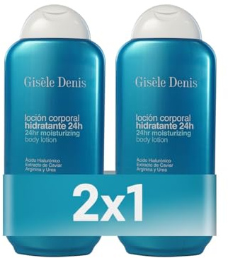GISÈLE DENIS - Loción Corporal Hidratante 24 Horas, 2x400 ml, Crema de Cuerpo, Cuidado de Piel, con Ácido Hialurónico, Extracto de Caviar, Arginina y Urea, Regenerante y Protector, Innovadora Fórmula