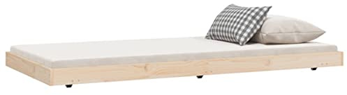 Tidyard Massivholzbett mit Rollen Bettgestell Lattenrost Holzbett Bett Einzelbett Bettkasten Schlafzimmer 90x190 cm Kiefer