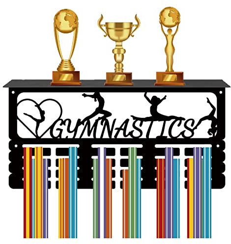 CREATCABIN Turnmedaillenhalter Trophäenregal Medaillenaufhänger Display Regalständer Sport 4 Reihen Wandhalterung 70+ Medaillen Für Frauen Gymnastik Fußball Laufen Schwimmen Auszeichnungen 40x20cm