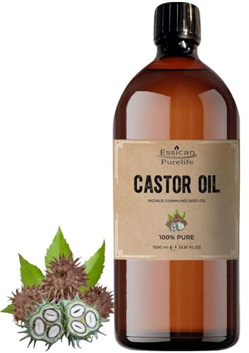Essican Purelife Pure Castor Oil for Eyelashes 1000ml, Fresh & Cold Pressed Castor Oil for Hair Growth, Skin Hydration, Eyebrow Oils Enhancement - Ideal for Body, Beard & Nails, Cruelty-Free