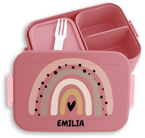 Kinder Bento Box Midi Lunchbox für Mepal Bentobox - Boho Regenbogen Rainbow mit Name - 900 ml - Rosa - geschenke kindergarten brotdose mädchen schule personalisierte schulkind bento-lunchbox