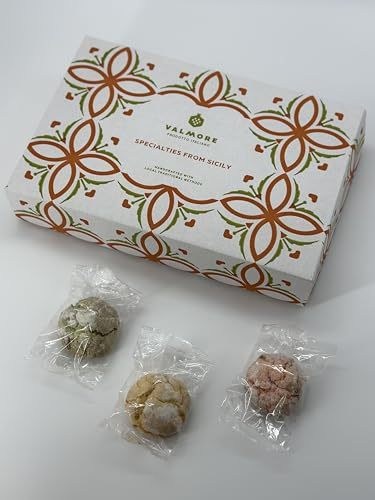VALMORE - Paste di mandorla siciliana produzione artigianale, aroma Pistacchio Limone Arancia - 500g Pasticcini Biscotti di Pasta di Mandorle confezione regalo elegante Maiolica laboratorio in Sicilia