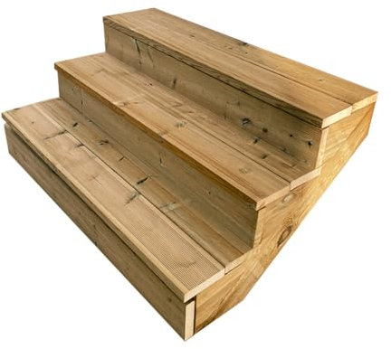 Scala esterna BERLIN, 3 gradini, Altezza 54cm, Larghezza 120cm, con alzate, Scala in kit in Legno Autoclave- Vinuovo