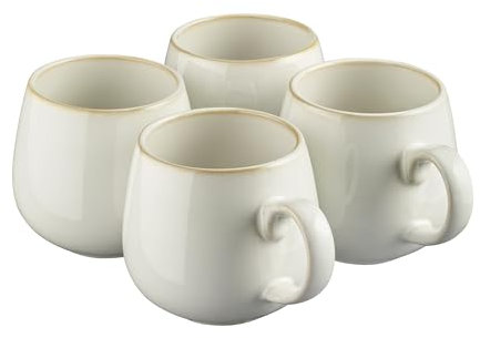 Cooks Professional Set of 4 Mugs Nordic Stoneware Mugs 350ml with Reactive Glaze Finish | Large Modern Stylish Ceramic Tea, Coffee, Hot Chocolate, Hot Drink Cups | Dishwasher & Microwave Safe | White