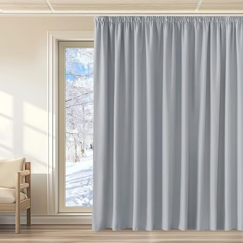 KGORGE Cortinas térmicas con cinta fruncidora para salón, juego de 1 unidad, 240 x 300 cm (alto x ancho), cortinas térmicas, cortinas extraanchas, opacas, 75 % a 80 %, gris claro