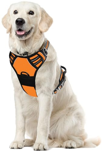 Voarge Hundegeschirr Grosse Hunde, Anti Zug Geschirr Hund mit Kontrolle, Verstellbare Weste Hundegeschirre, mit einfach zu bedienendem Griff für Training oder Spaziergänge (Orange, L)