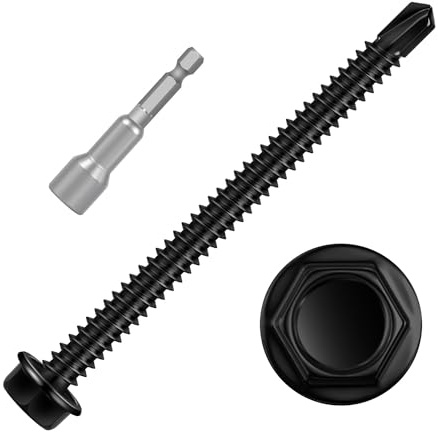 40 Stück 35,6 x 7,6 cm schwarze Sechskantschrauben, selbstschneidende Sechskantschrauben mit Flansch, 410 Edelstahl, Sechskantstecker im Lieferumfang enthalten