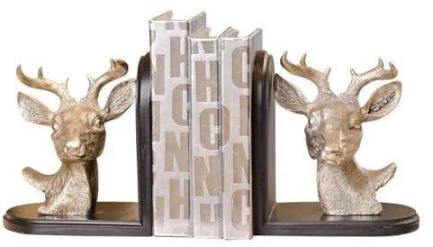 UYHBCNQD Umweltfreundliche Buchstopper aus Kunstharz, Bezaubernde Buchstützen im Hirschkopf-Design, Americana Countryside-Buchstützen, dekorative Buchhalter