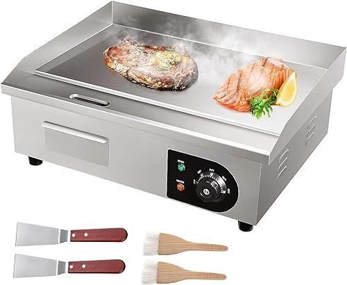 Industrial Electric Grill 54 X 30 Cm Stainless Steel Electric Griddle for Barbecue Restaurant with Adjustable Temperature 50-300 °C and Easy Cleaning