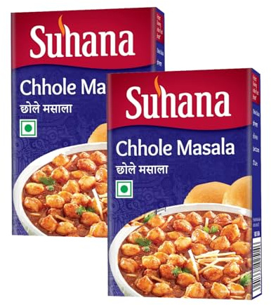 Suhana Spices Mix Powder (Box) - Curry Masala Recipe Mixes Casserole Seasoning Herbs - Simplifies & Speeds Up Cooking Process (Pack of 2, Suhana Chhole Masala 100g Box)