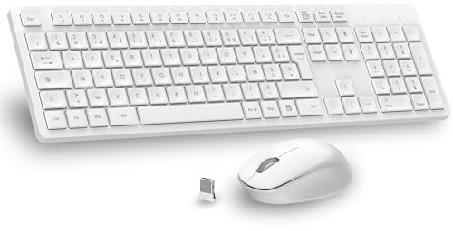 LeadsaiL Ensemble Clavier et Souris sans Fil, Ultra Mince and Silencieux Clavier AZERTY Français Pleine Taille 2.4G avec Récepteur USB pour PC, Ordinateur Portable, Windows, Mac -Blanc