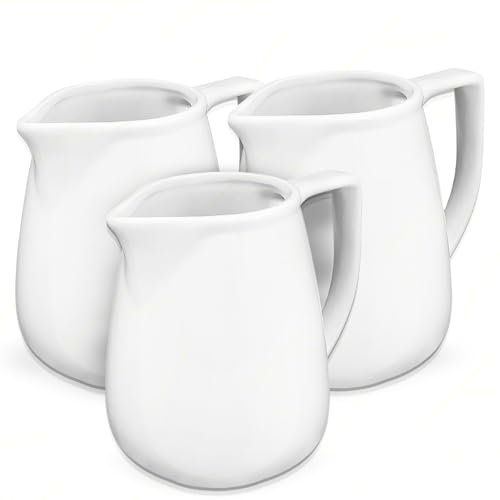 Lechera de porcelana blanca, tamaños surtidos para desayuno, bar, restaurante, hotel (3, blanca, 460 ml)