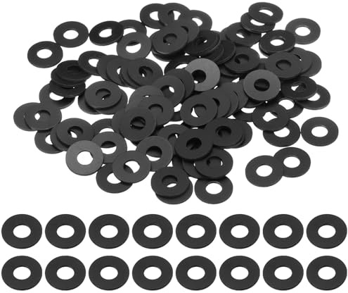 QUARKZMAN 120Pz M5 Rondella Piatta in PVC 5mm ID 12mm OD 1mm Spessore Guarnizioni Idrauliche Kit Piatte Alzaporta Occhielli Fogli Plastica Tenuta Anelli per Tubi Acqua Rondelle, Nero