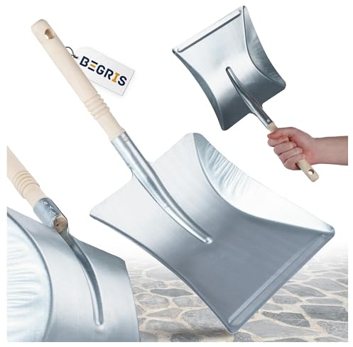 BEGRIS® Universalschaufel verzinkt mit Holzgriff, Schaufel für Abfälle, Kohle 21x23 cm, Kohlenschaufel für Garage, Heizungsraum, Kehren von Sägemehl, Asche, Unrat
