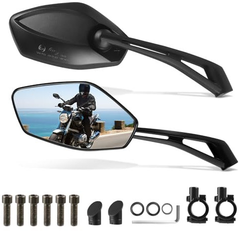 Specchietto universale per moto, 22 mm, filettatura M8/M10, omologato E9, per scooter, ciclomotori, ATV, MT07, MT09