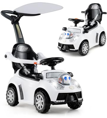 SOARS 3 in 1 Rutschauto für Kinder, Rutschfahrzeug mit abnehmbare Schiebestange & Stauraum, Lenkrad, Hupe, Musik, Belastung 25 kg, Schiebauto für Kinder ab 1 Jahr (weiß)