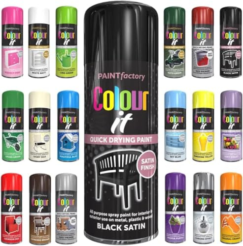 Pack of 2 Spray Paint Black Satin Aerosol 400ml Cans - Quick Dry, All Purpose Spray Paint for Interior and Exterior Ideal for Wood, Metal, Plastic, Indoor & Outdoor Use