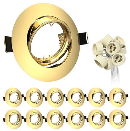 Wondlumi 12x Einbaustrahler LED GU10 Einbauleuchten Schwenkbar Rund LED Spots 230V 68mm Gold Einbauspots Rahmen inkl. GU10 Fassung