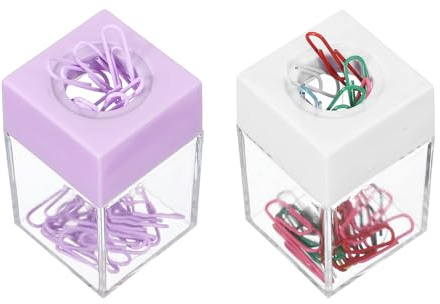 PATIKIL Magnetic Paper Clip Holder Dispenser, 2Pcs Large Capacity Paper Clip Organizers with Magnetic Top for Desk Supplies, Office, Classroom, Home, Purple/White(36Pcs, Multicolor Clip)