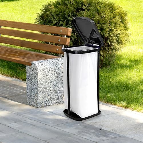 BOYUZHE Portable Trash Bag Holder with Lid 13 Gallon Collapsible Garbage Bin for Camping, Kitchen, Outdoors Foldable Stand for 13-16 Gallon Bags Lightweight for Hiking, Picnics & Parties（Black）