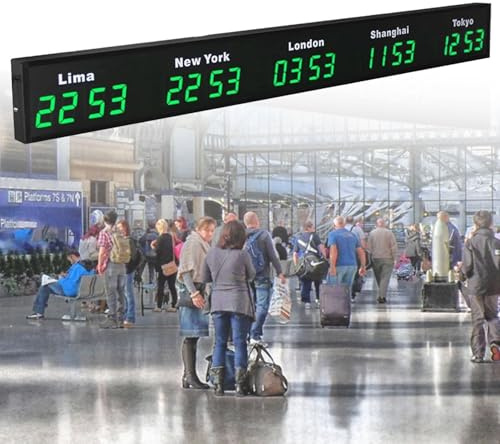 Orologio con fusi orari mondiali, orologio digitale a LED a colori con più fusi orari, orologio da parete con fuso orario mondiale per 3/4/5 città, per multinazionali/hotel/aziende/aeroporti, Green-