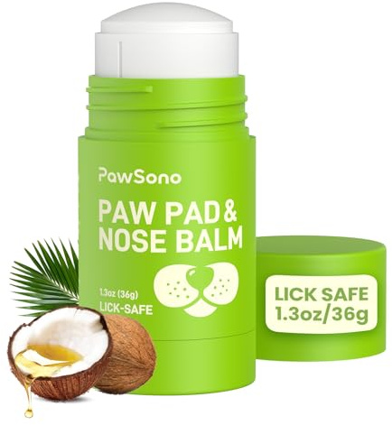 PawSono Lick-Safe Dog Paw & Nose Balm with Coconut Oil | All-Natural Moisturizer & Soother for Dry, Cracked Pads & Snout | Heat & Cold Pavement Protection Wax | Horse Hoof, Joint Care (1.3 oz