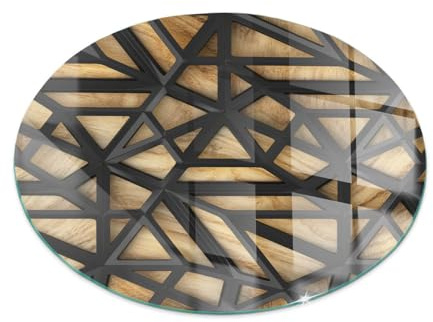 Funkenschutz Glasplatte ⌀ 100 cm Kaminglas Kaminplatte für Kamin Funkenschutzplatte Rund Bodenplatte Ofenglas Gehärtetem Glas Funken- und Kratzfest - Geometrie mit Holz