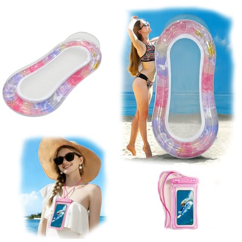 Heucadup pool inflatables, pool lounger with waterproof phone pouch, floats for swimming pools with Headrest, inflatables for swimming pools for sunbathing and relaxing by the pool