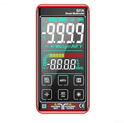 Multimètre numérique intelligent rechargeable 621 A, 9999 comptes avec écran tactile, détection de tension NCV et lampe de poche, pour tests électriques et entretien industriel (noir)