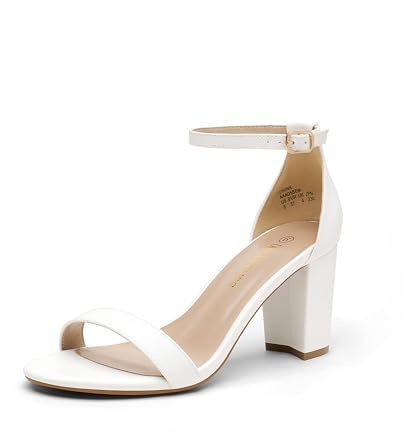 DREAM PAIRS Women's Chunk Low Heel Pump Sandals,Size 8,White/Pu,CHUNK