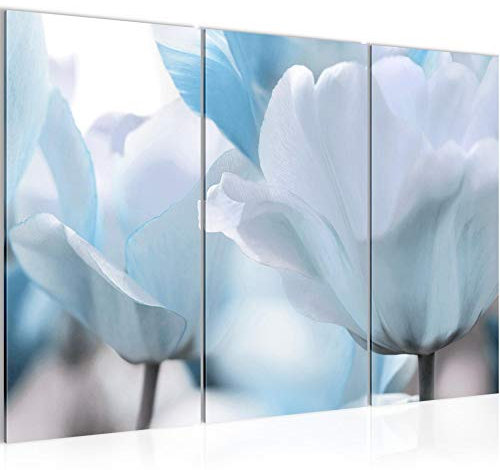 Runa Art Wandbilder Blumen Tulpen Bild XXL Wohnzimmer Schlafzimmer Blau Blüten 120 x 80 cm 3 Teilig 203931b