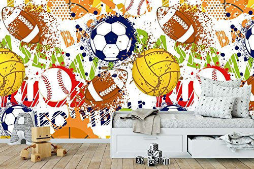 Fotomural Vinilo Pared Balones Deportes Varios | Fotomural para Paredes | Mural | Vinilo Decorativo | Varias Medidas 200 x 150 cm | Decoración comedores, Salones, Habitaciones.