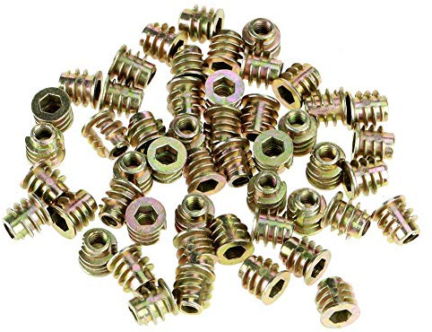 50 Stück M4 x 8 mm Einsteckmuttern aus Zinklegierung, Sechskantkopf, Möbelmuttern mit Gewinde für Holzeinsätze.