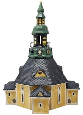 Kirche in Seiffen Erzgebirge aus Porzellan – Windlicht Lichthaus Miniatur-Modell B17 x H26 x T17 cm -detailgetreues Dekohaus Weihnachtsdorf Miniaturwelt Winterdeko Sammlerobjekt Weihnachtsdekoration
