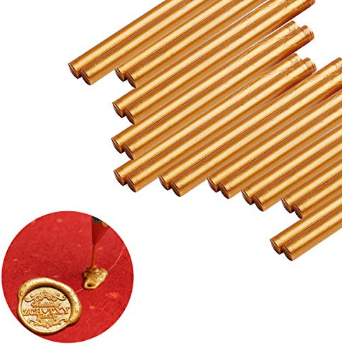 VARACL Bâtons de scellage de colle thermofusible pour cachet de lettre - Idéal pour les invitations de mariage, les enveloppes de cartes, les cartes postales, les cartes de voeux, 20 pièces (Or)