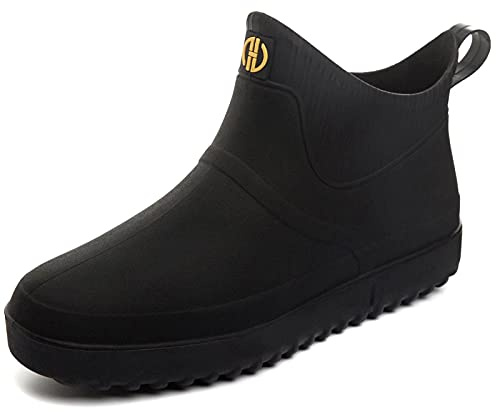 GURGER Bota de Agua Hombre Botas de Goma de Caucho Mujer Impermeable Cortas Bota de Lluvia Botines, Negro Talla 40