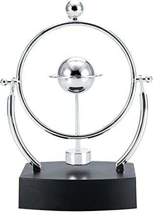 Rotating Newton's Cradle Desk Toy, Metal Base & Plastic Balls for Home Office Decoration, Stress Relief Gadget, Eonal Physics Decor Accessories