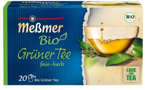 Meßmer Bio Grüner Tee | fein-herb | 20 Teebeutel | Vegan | Glutenfrei | Laktosefrei