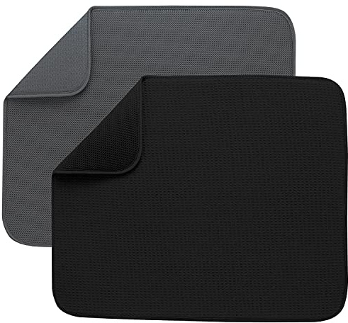 S&T INC. Lot de 2 tapis d'égouttoir à vaisselle absorbants et réversibles en microfibre pour cuisine, 40,6 x 45,7 cm, maille noire et maille anthracite